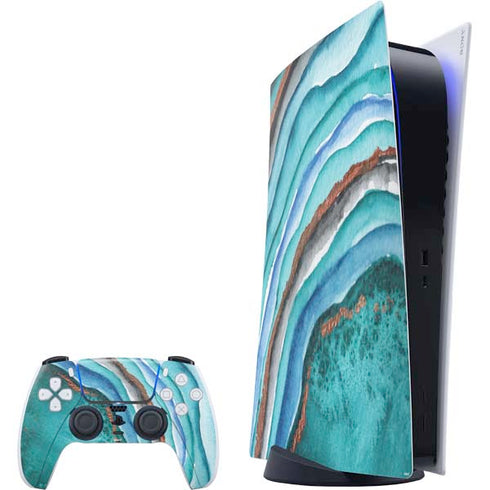 Turquoise Watercolor Geode PlayStation PS5 Skins