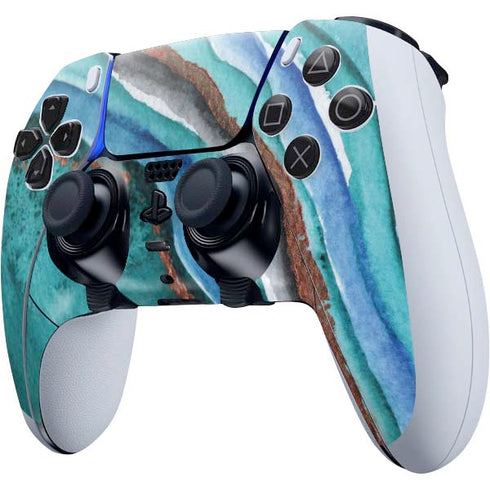 Turquoise Watercolor Geode PS5 DualSense Edge Pro Controller Skin