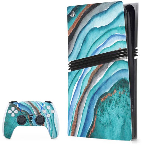 Turquoise Watercolor Geode PlayStation PS5 Skins