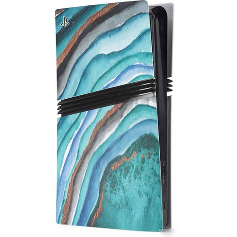 Turquoise Watercolor Geode PS5 Pro Console Skin