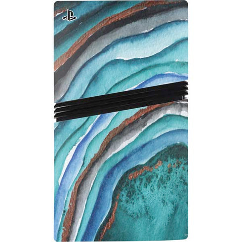 Turquoise Watercolor Geode PS5 Pro Console Skin