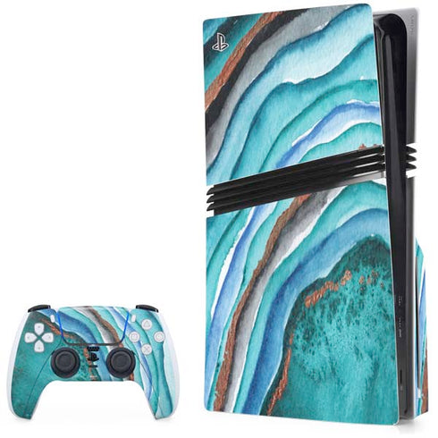 Turquoise Watercolor Geode PlayStation PS5 Skins