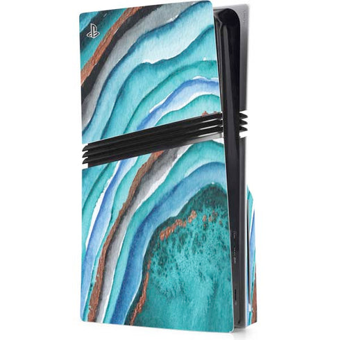Turquoise Watercolor Geode PS5 Pro Disk Console Skin