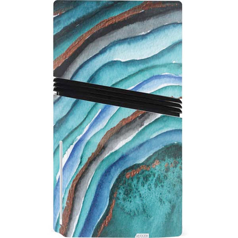 Turquoise Watercolor Geode PS5 Pro Disk Console Skin