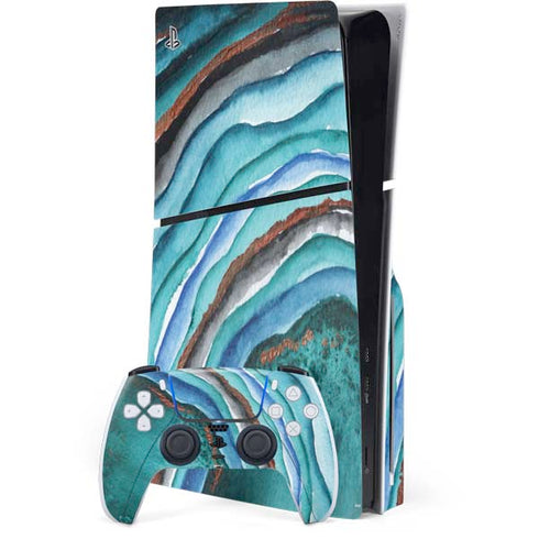 Turquoise Watercolor Geode PlayStation PS5 Skins
