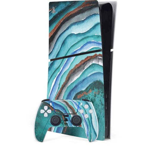 Turquoise Watercolor Geode PlayStation PS5 Skins