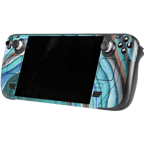 Turquoise Watercolor Geode Steam Deck Handheld Gaming Computer OLED Skin