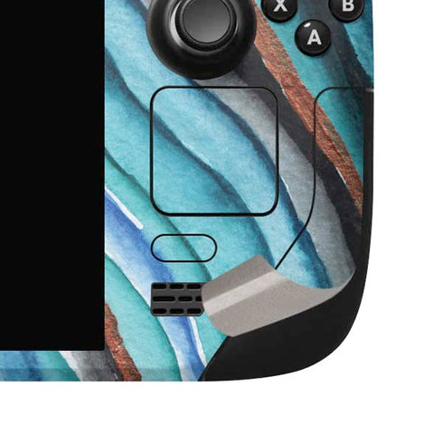 Turquoise Watercolor Geode Steam Deck Handheld Gaming Computer OLED Skin
