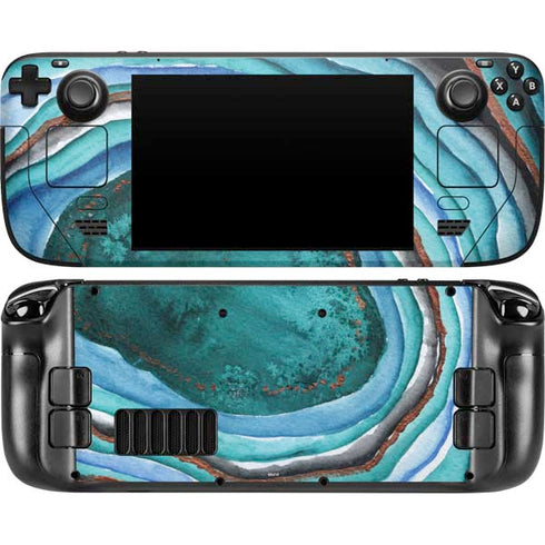 Turquoise Watercolor Geode Steam Deck Handheld Gaming Computer Skin