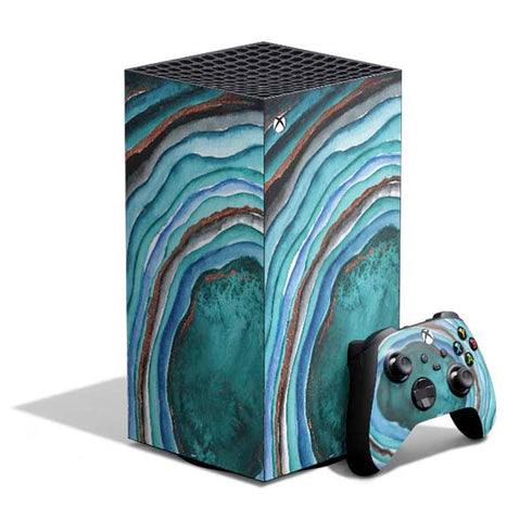 Turquoise Watercolor Geode XBox Series X Digital Edition Bundle Skin