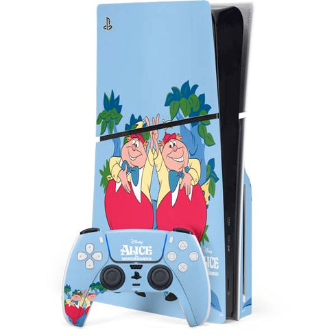 Disney Alice in Wonderland Tweedle Dee and Tweedle Dum PS5 Slim Disk Bundle Skin