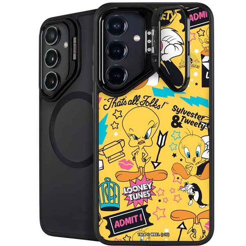 Looney Tunes Tweety and Sylvester Patches Galaxy S25 Kickstand Case