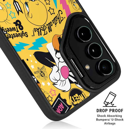 Looney Tunes Tweety and Sylvester Patches Galaxy S25 Kickstand Case