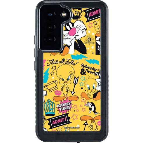 Looney Tunes Tweety and Sylvester Patches Galaxy S24 Plus Waterproof Case