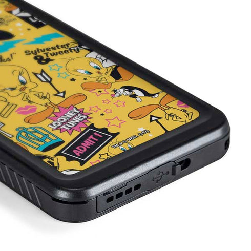 Looney Tunes Tweety and Sylvester Patches Galaxy S24 Plus Waterproof Case