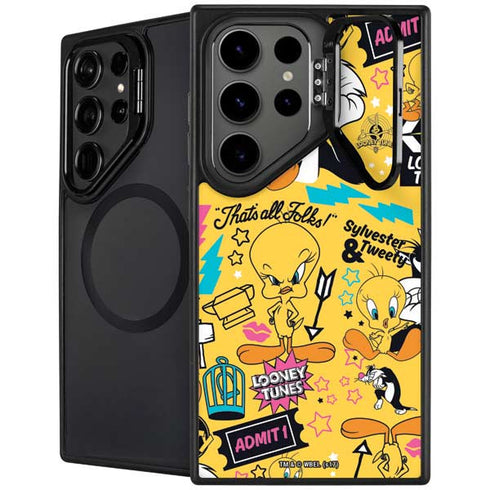 Looney Tunes Tweety and Sylvester Patches Galaxy S25 Ultra Kickstand Case