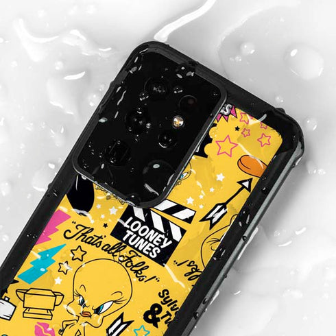 Looney Tunes Tweety and Sylvester Patches Galaxy S24 Ultra Waterproof Case