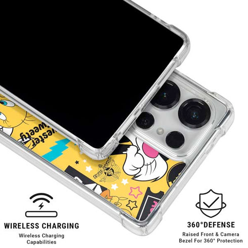 Looney Tunes Tweety and Sylvester Patches Galaxy S25 Ultra Clear Case