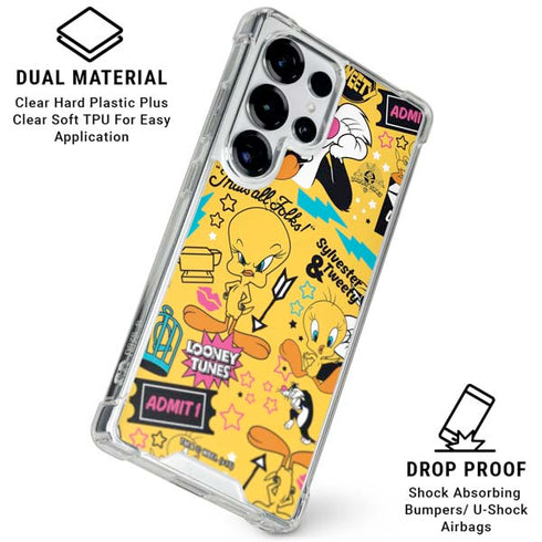 Looney Tunes Tweety and Sylvester Patches Galaxy S25 Ultra Clear Case