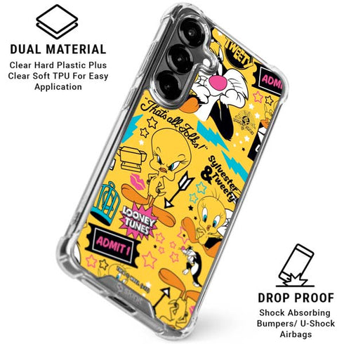 Looney Tunes Tweety and Sylvester Patches Galaxy S26 Clear Case