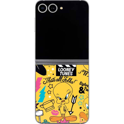 Looney Tunes Tweety and Sylvester Patches Galaxy Z Flip6 Skin