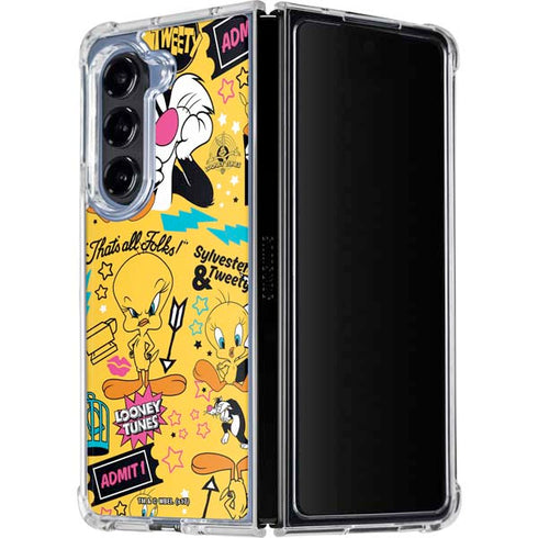 Looney Tunes Tweety and Sylvester Patches Galaxy Z Fold5 5G Clear Case
