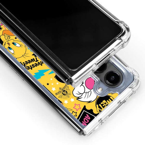 Looney Tunes Tweety and Sylvester Patches Galaxy Z Fold5 5G Clear Case