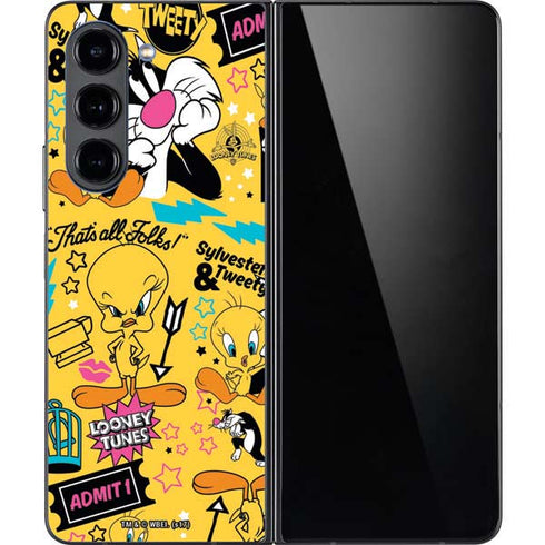 Looney Tunes Tweety and Sylvester Patches Galaxy Z Fold5 5G Skin
