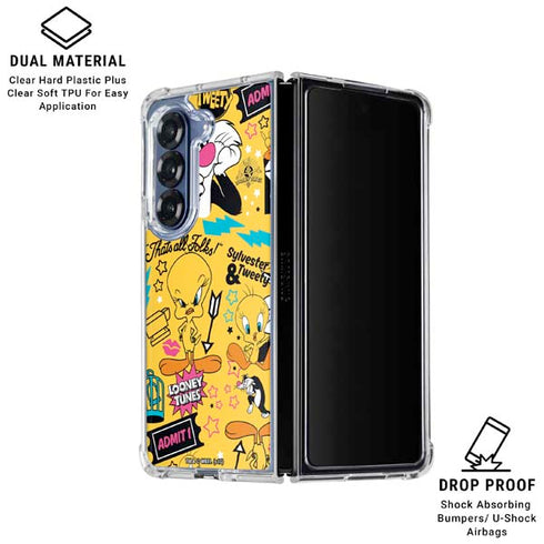 Looney Tunes Tweety and Sylvester Patches Galaxy Z Fold6 Clear Case