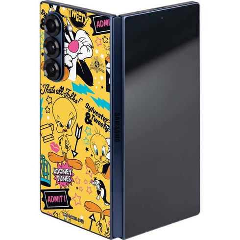 Looney Tunes Tweety and Sylvester Patches Galaxy Z Fold6 Skin