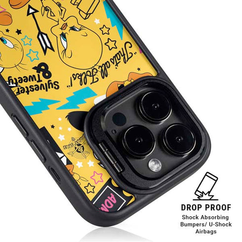 Looney Tunes Tweety and Sylvester Patches iPhone 13 Pro Max Kickstand Case