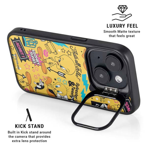 Looney Tunes Tweety and Sylvester Patches iPhone 14 Kickstand Case