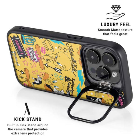 Looney Tunes Tweety and Sylvester Patches iPhone 14 Pro Max Kickstand Case