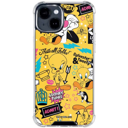 Looney Tunes Tweety and Sylvester Patches iPhone 15 Clear Case