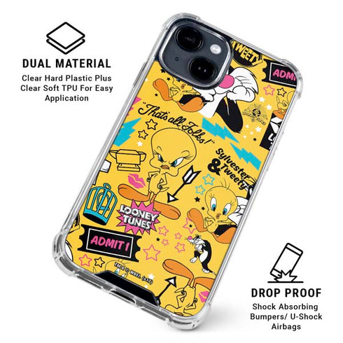 Looney Tunes Tweety and Sylvester Patches iPhone 15 Clear Case