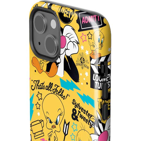 Looney Tunes Tweety and Sylvester Patches iPhone 15 Impact Case