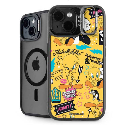 Looney Tunes Tweety and Sylvester Patches iPhone 15 Plus Kickstand Case