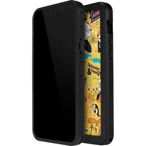Looney Tunes Tweety and Sylvester Patches iPhone 15 Pro Waterproof Case