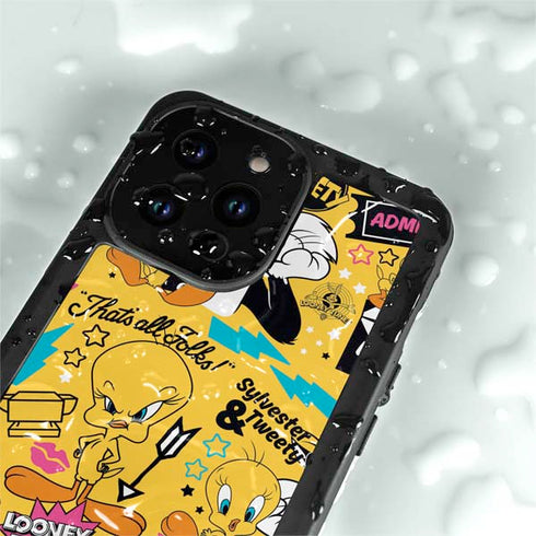 Looney Tunes Tweety and Sylvester Patches iPhone 15 Pro Waterproof Case
