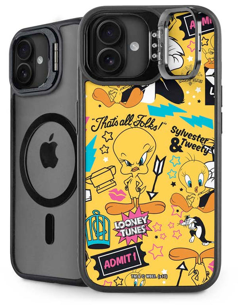 Looney Tunes Tweety and Sylvester Patches iPhone 16 Kickstand Case