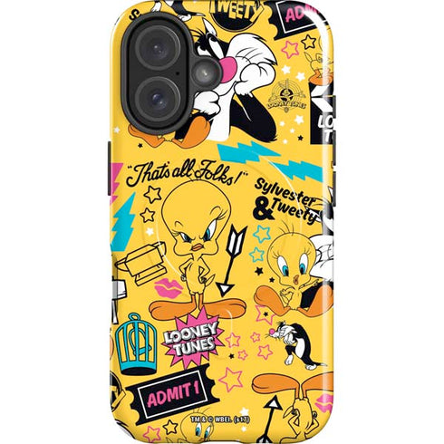Looney Tunes Tweety and Sylvester Patches iPhone 16 Magsafe Impact Case