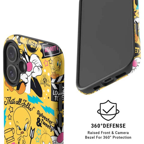 Looney Tunes Tweety and Sylvester Patches iPhone 16 Magsafe Impact Case