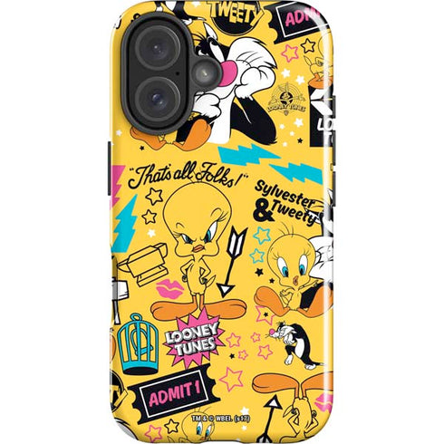 Looney Tunes Tweety and Sylvester Patches iPhone 16 Plus Impact Case
