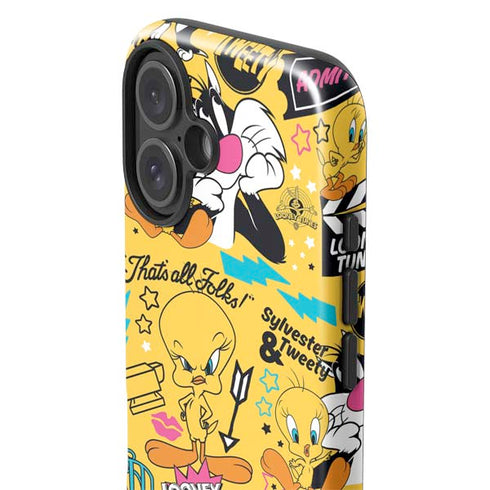 Looney Tunes Tweety and Sylvester Patches iPhone 16 Plus Impact Case