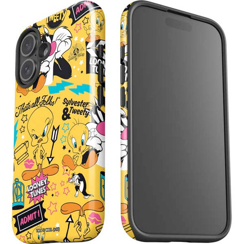 Looney Tunes Tweety and Sylvester Patches iPhone 16 Plus Impact Case