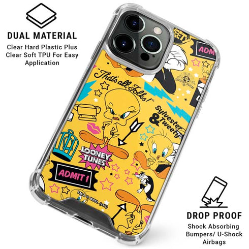Looney Tunes Tweety and Sylvester Patches iPhone 16 Pro Max Clear Case
