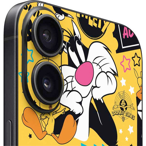 Looney Tunes Tweety and Sylvester Patches iPhone 16 Skin