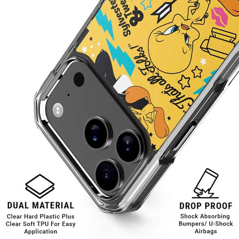Looney Tunes Tweety and Sylvester Patches iPhone 18 Pro Clear Case