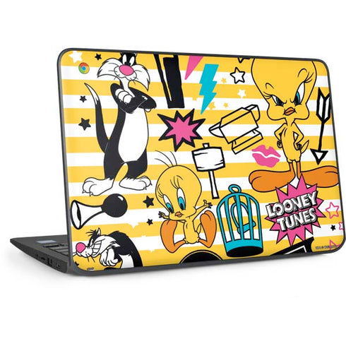 Looney Tunes Tweety and Sylvester Striped Patches HP Chromebook Skin