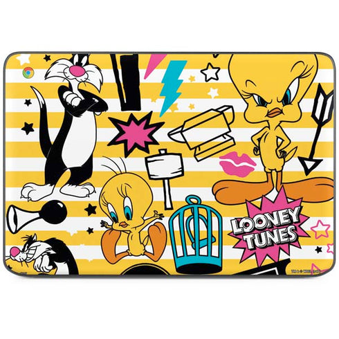 Looney Tunes Tweety and Sylvester Striped Patches HP Chromebook Skin